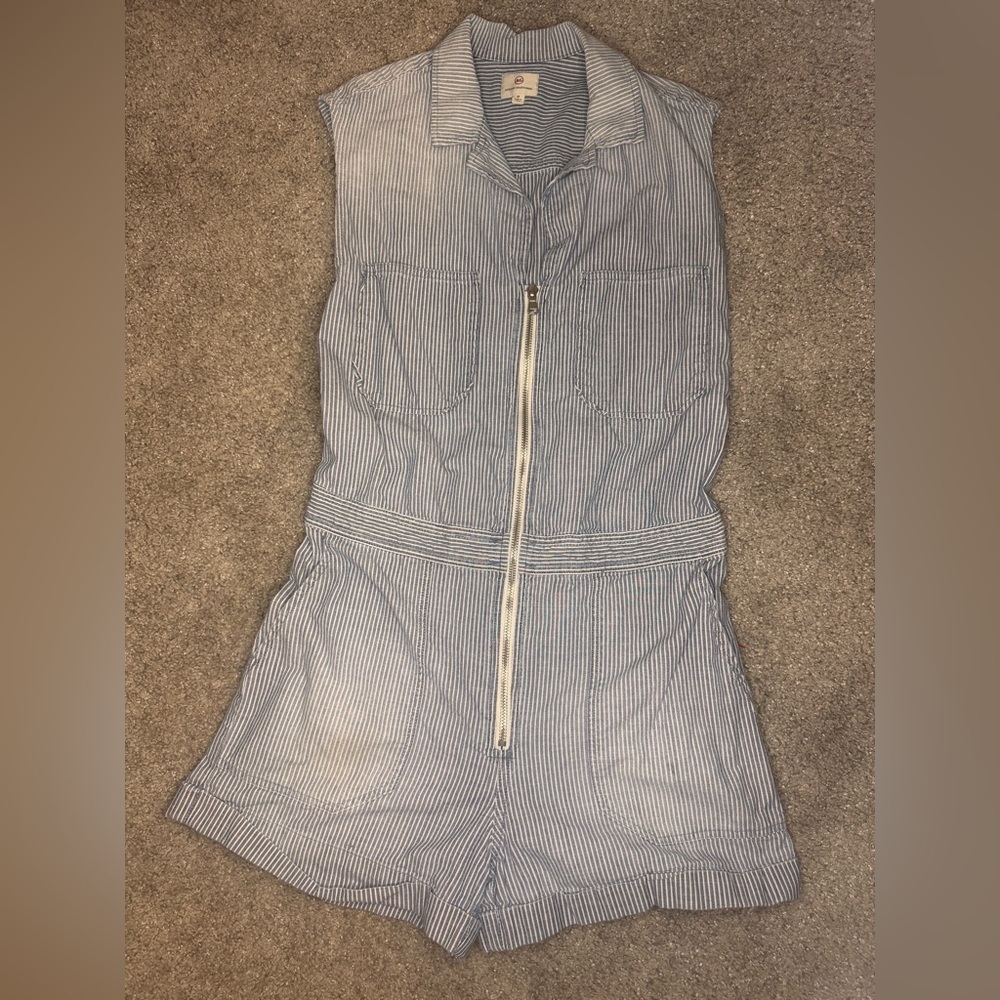 AG Adriano Goldschmied Rochelle Blue White Striped Chambray Romper M